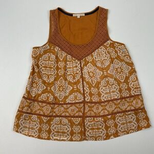 Hint of Mint Sleeveless Boho Top Size L Rust Orange Crochet Yoke Festival NWOT